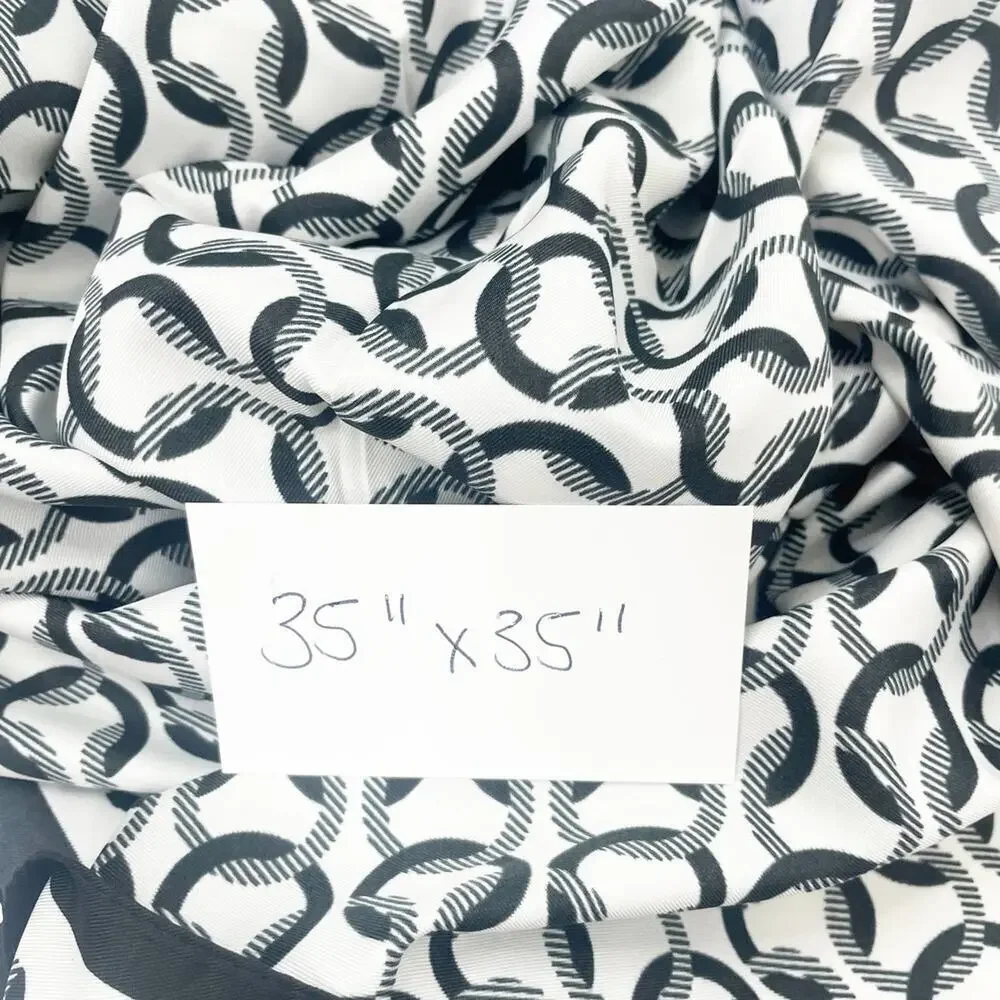 2/$30 NEW White Black Square Printed Silky Fashion Scarf Geometric Chain Links